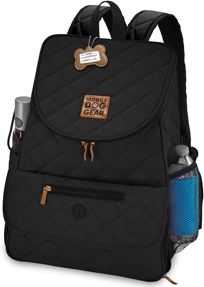 Mobile Dog Gear: Weekender Backpack - Black - Quilted Pet Travel Bag Holds Dog Accessories, Food Carriers, Silicone Bowls, Built-In Feeding Placemat - Image 7