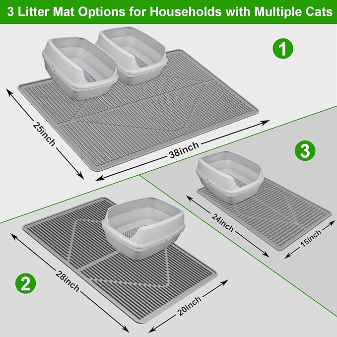 Gosmol Cat Mat for Litter Box, L 24''x15 ''Waterproof & Urine-Proof Silicone kitty litter Mat, Easy Clean Non-Slip Rubber Pet Mats for All kind of Litter Boxes & Floors - Grey - Image 2