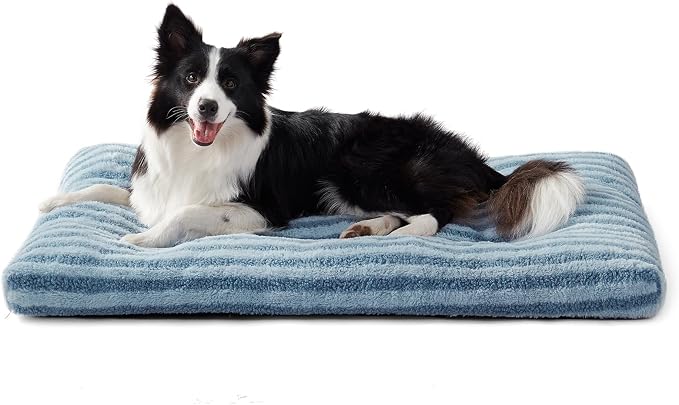 FURTIME Washable Dog Bed Large Sized Dogs, Deluxe Medium Dog Crate Beds | Comfy Fluffy Kennel Pad Anti-Slip Pet Sleeping Mat, Machine Washable Dogs Pillow, 35"x23"x3.5", Blue by FURTIME