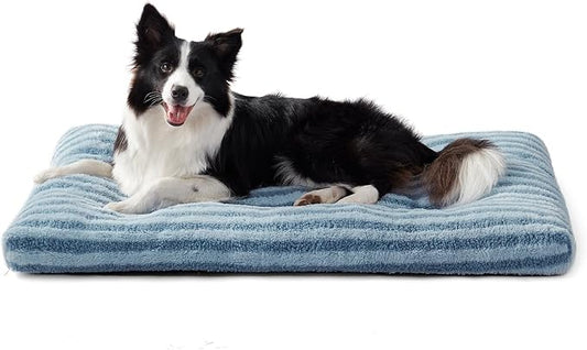 FURTIME Washable Dog Bed Large Sized Dogs, Deluxe Medium Dog Crate Beds | Comfy Fluffy Kennel Pad Anti-Slip Pet Sleeping Mat, Machine Washable Dogs Pillow, 35"x23"x3.5", Blue by FURTIME