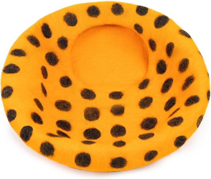Woolygon Premium Felt Cat Cave Bed – Wool Kitty Beds Handcrafted Kitten Caves Bed for Indoor Cats - Made from Merino Wool, Foldable Cat Hideaway Covered Cat House Pod (Orange Polka) - Image 5