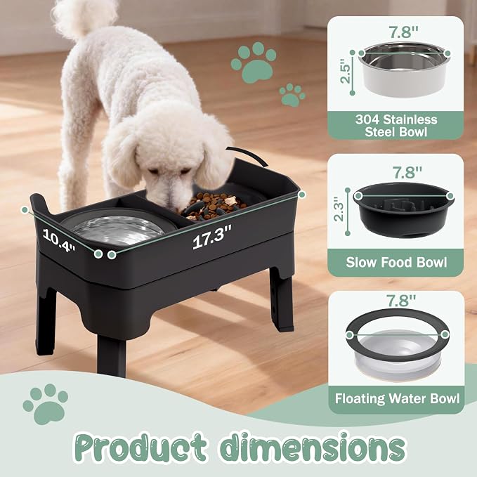 4 in 1 Adjustable Elevated Dog Bowls with 2*Stainless Steel Bowls, Anti-Spill Water Bowl, 4 Heights Raised Dog Bowl Stand for Small to Medium & Growing Large Puppies, Anti-Slip, Mess Proof Design - Image 7