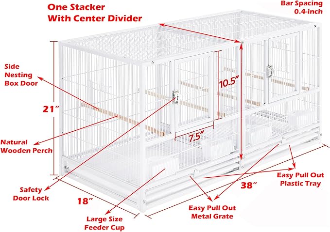 Combo Single Stacker Sturdy Wrought Iron Breeding Center Divided Breeder Bird Flight Double Metal Cage with Side Breeding Nest Box Doors - Image 2