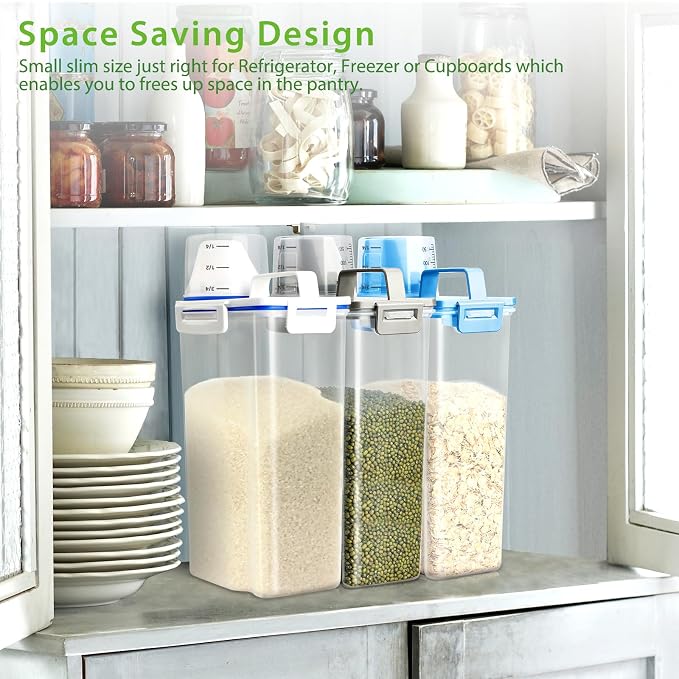 Viretec Rice Airtight Storage Container, 3 to 5Lbs Cereal Dry Food Flour Bin, Pet Dog Cat Food Dispenser with Measuring Cup, BPA Free Clear Plastic Kitchen and Pantry Organization Bin for Sugar, Pasta - Image 8