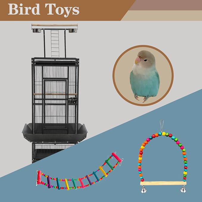 Large Bird Cages for Parakeets, Cockatiel Cage for Birds with Parrot Toys,Skirt Seed Catcher, Play Top Slide-Out Tray for Conure Canary Finch Lovebird Pigeon Budgie Quaker Parrot - Image 2