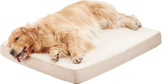 WATANIYA PET Extra Large Dog Bed, Cooling Dog Beds for Large Dogs, Washable Orthopedic Pet Bed for Crate with Joint Relief Memory Foam, Waterproof Liner and Plush Cover (41"x 29", Beige) by WATANIYAPET