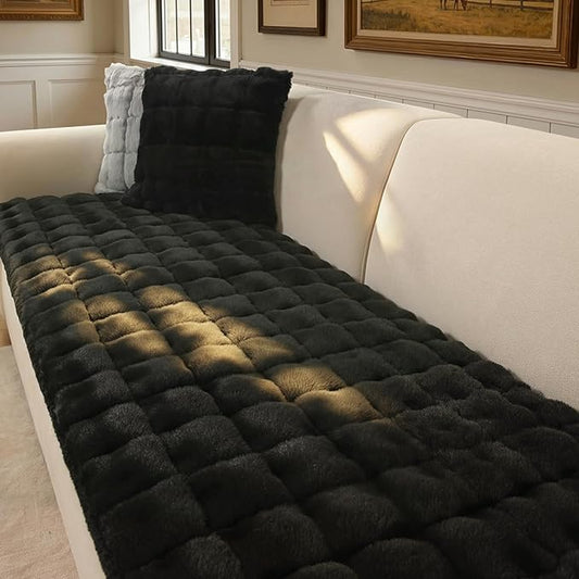 OHSIO Couch Cover for Pets Plush, Non Slip Cozy Sofa Cover Pet Friendly, Soft Thick Fuzzy Sofa Slipcovers for 3 Cushions Washable Couch Sofa Funiture Protector(Black,27.6'' x 94.5'') by OHSIO