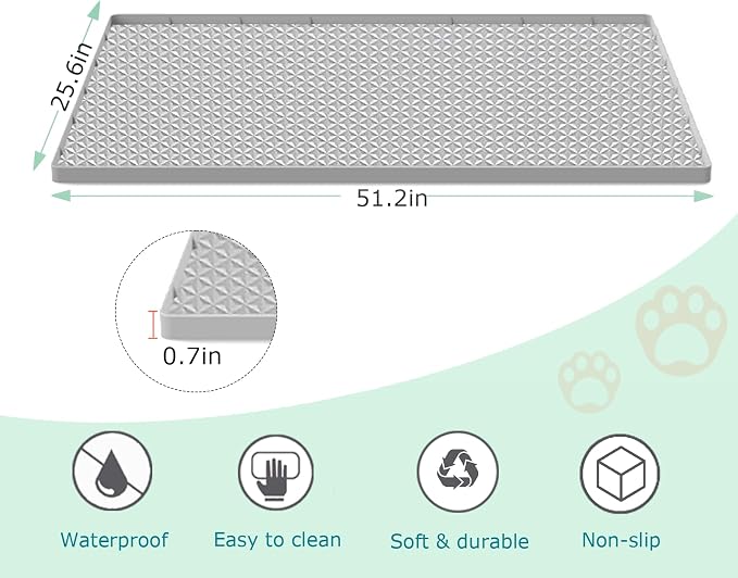 Cat Litter Mat for Litter Box, Silicone Large Cat Litter Trapping Mat - 51.2x25.6 in, Waterproof & Non-Slip, Durable & Easy Clean, Light Gray - Image 2