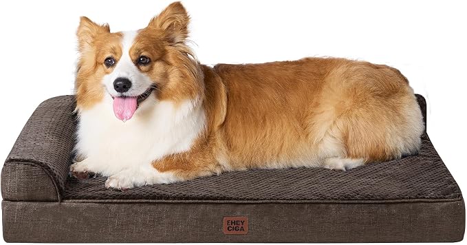 EHEYCIGA Large Dog Bed Memory Foam for Crate, Orthopedic Dog Bed Large Size Dogs with Washable Removable Cover, Waterproof Pet Sofa Couch with Nonskid Bottom, 35x22x6, Brown by EHEYCIGA
