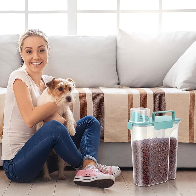 5-7 LBS Cat Dog Storage Container Portable with Upgraded Large Spout and Cup, Plastic Pet Food Dispenser for Small Animal Kibble, Bird Seed, Oatmeal, Rice, Flour, Brown Sugart-2 pack Elegant Blue - Image 6