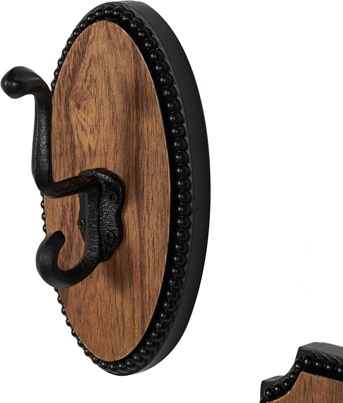 Deco 79 Wooden Home Wall Hook Vintage Inspired Coat Hooks with Black Beaded Frames and Varying Geometric Shapes, Set of 4 Hooks 4'W, 7'H, Brown - Image 6