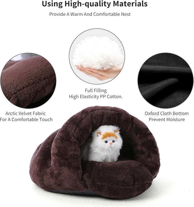 PETCUTE Warm Cat Cave Beds for Indoor Cats, Super Soft Cat Beds with Hooded Cover, Short Plush Covered Sleeping Cozy Pet Bed for Puppies and Cats,Cat House with Removable Washable Cushion - Image 5