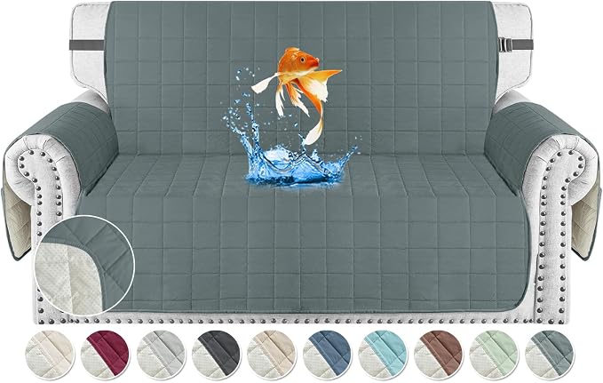 MAXIJIN Waterproof Love Seat Couch Covers 2 Cushion Sofa, 49" Quilted Loveseat Cover Slipcovers for Pets Dog Couch Cover Protector with Elastic Strap & Side Pocket (Loveseat, Dark Gray) by MAXIJIN