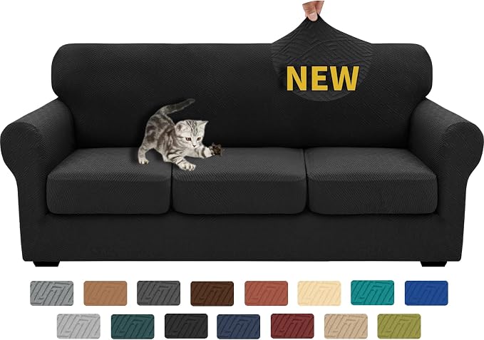 XINEAGE 2026 New 4 Pieces Couch Covers for 3 Cushion Couch Super Stretch Thick Soft Sofa Cover Anti Slip Sofa Slipcover Dogs Cats Furniture Protector (Black, 71"-91") by XINEAGE