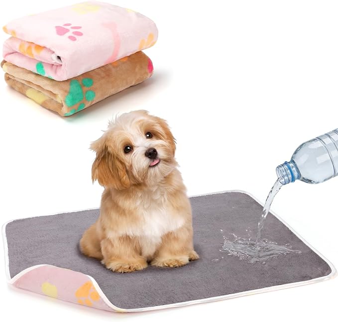 YUEPET 2 Pack Waterproof Dog Blankets, Puppy Blankets for Small Dogs & Cats | Machine Washable, Waterproof Inner Layer, Sofa Bed Cover, Reversible Fleece, 23 x 16 in, Small Dogs and Cats, Pink Brown by YUEPET