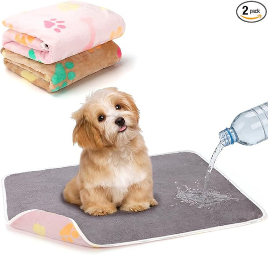 YUEPET 2 Pack Waterproof Dog Blankets, Puppy Blanket for Medium Dogs & Cats | Machine Washable, Waterproof Inner Layer, Sofa Bed Cover, Reversible Fleece, 30 x 20 in, Medium Dogs and Cats, Pink Brown by YUEPET
