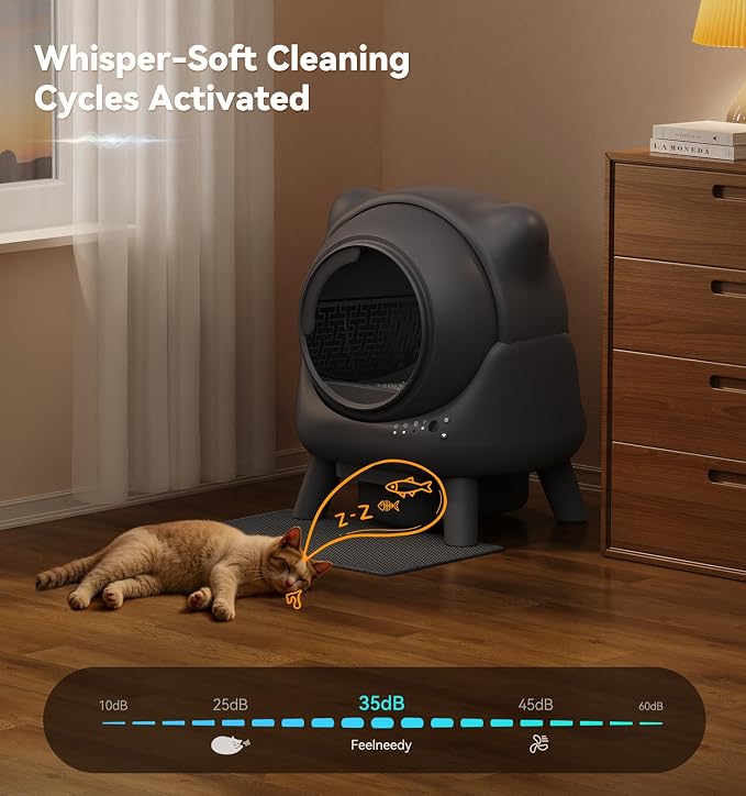 Automatic Litter Box, FEELNEEDY Self Cleaning Litter Box, Odor Control Robot, Cat Ears Design, 65L APP Real-Time Monitor, Cat Litter-Boxs for Multiple Cats, Safety Sensors, with 1 Trash Bag - Image 6