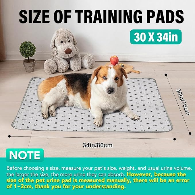FUWERY Washable Pee Pads for Dogs ,30"X34", Thick Heavy Absorbency Reusable, Prevent Leakage, Non-Slip Pee Pads for Puppy Playpen,Potty Training, Grey, 2 Packs - Image 2