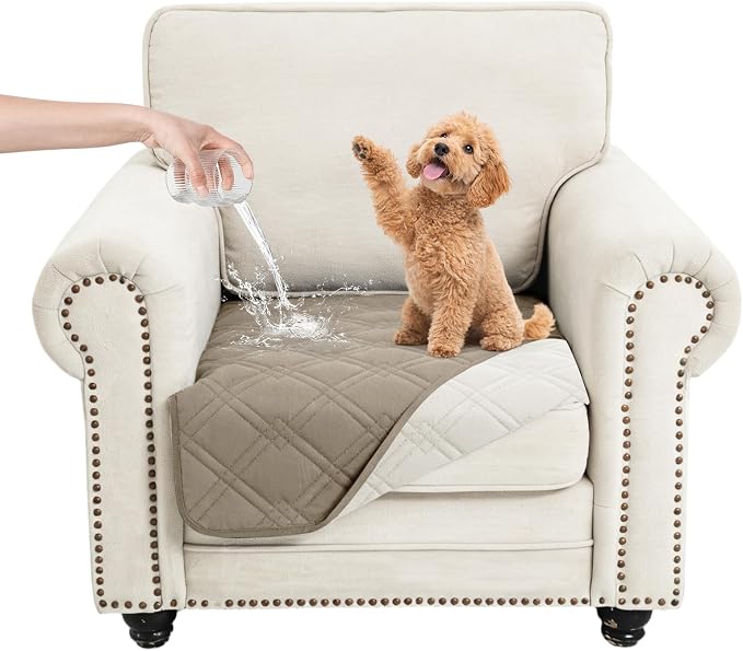 100% Waterproof Dog Bed Cover Pet Blanket(30"x30"),7-Layer Reversible Washable Sofa Couch for Furniture Car (Khaki+Off White) by Unknown
