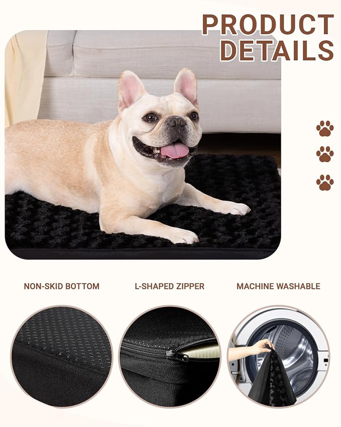 KSIIA Washable Dog Bed for Crate Waterproof for Large Dogs,35x22 Inch,Black | 3in egg crate foam,orthopedic support,Soft rose velvet,3ply waterproof fabric,removable cover,anti-slip base,washable - Image 5
