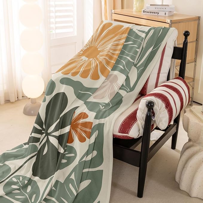 Erosebridal Retro Flower 70S Couch Cover 71" X 91" Groovy Vintage Floral Sofa Cover Sage Green Yellow Sofa Protector Modern Minimalist Non Slip Couch Protector for Pet Cats Kids, Washable - Image 3