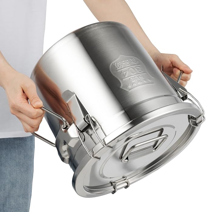 DYNAMI 304 Stainless Steel Airtight Canister for Kitchen, 3.2Gal/405oz Flour Container with Lid and Locking Clamp,10-21Lbs Metal Bucket Food Storage Container for Rice, Flour, Grain, Coffee Bean(12L) - Image 2