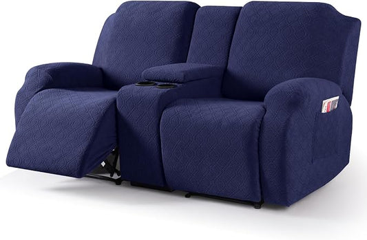 VANSOFY Stretch Recliner Loveseat Cover with Middle Console, Navy Blue | 4-Pieces, Soft Furniture Protector, Washable Slipcover with Pocket, Pets Sofa Cover, High Stretchy fabric Couch Cover by VANSOFYFURNITURECOVERS