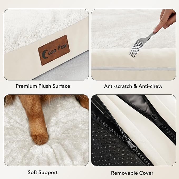Orthopedic Washable Dog Bed for Large Dogs, 36x27in, Beige | Orthopedic Foam Relieves Joint Pressure, Bolsters Supports Head And Neck, Washable Cover, Non-Slip Bottom - Image 6