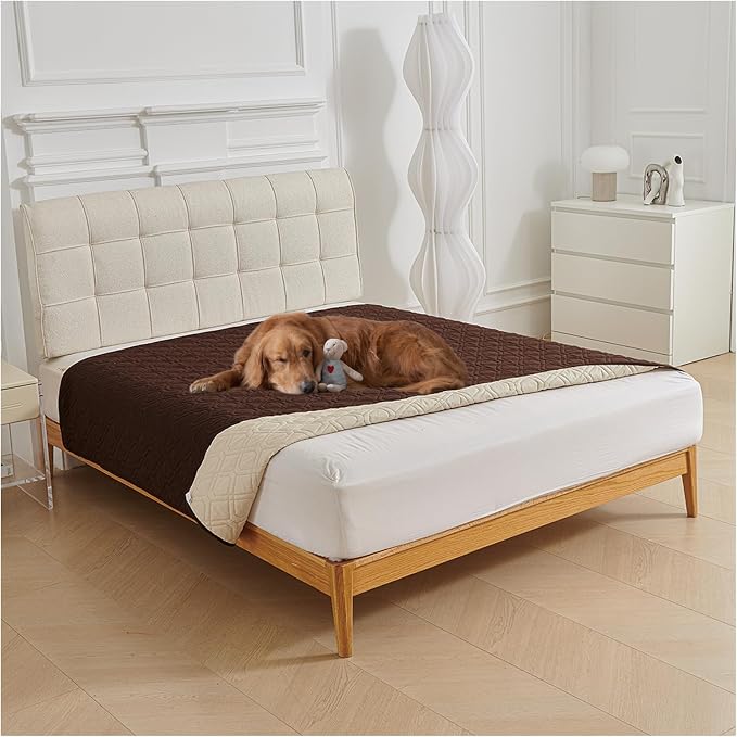 Waterproof Blanket Dog Bed Cover Non Slip Large Sofa Cover Dog Blanket for Couch Protection Pet Blanket for Furniture Bed Couch Sofa Reversible (Brown,210 * 260cm) by OREZAUQS
