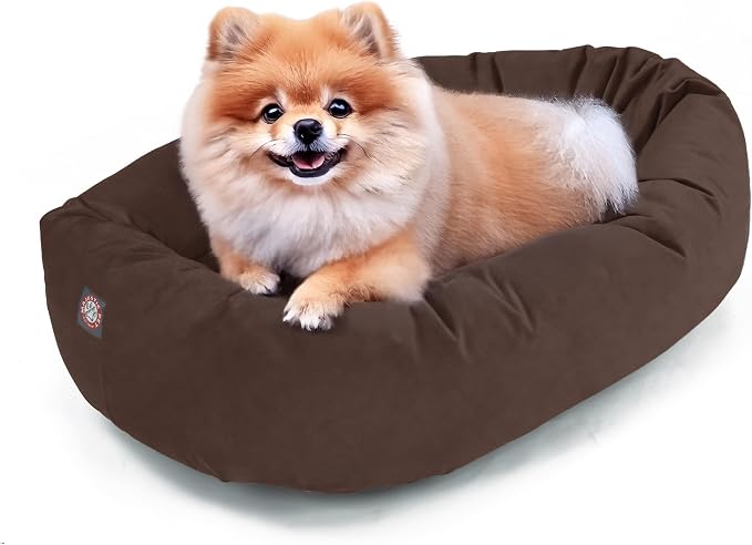 Majestic Pet 24 Inch Suede Calming Dog Bed Washable – Cozy Soft Round Dog Bed w/Spine Support for Dogs to Rest Head - Fluffy Donut Dog Bed 24x19x7 (Inch) - Round Pet Bed Small – Chocolate (2025) by MajesticPet