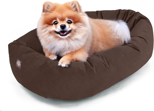 Majestic Pet 24 Inch Suede Calming Dog Bed Washable – Cozy Soft Round Dog Bed w/Spine Support for Dogs to Rest Head - Fluffy Donut Dog Bed 24x19x7 (Inch) - Round Pet Bed Small – Chocolate (2025) by MajesticPet
