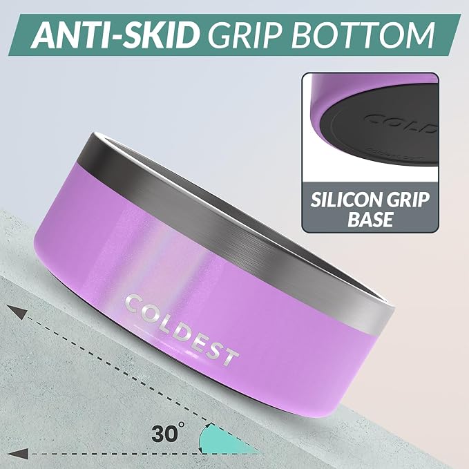 Coldest Dog Bowl - Anti Rust Metal, Non Slip, 3 Layers Insulated Stainless Steel Dog Bowls - Spill Proof & Heavy Duty - Water Bowl for Dogs, Cats, Dish Washer Safe (64 oz, Saturns Purple Glitter) - Image 2