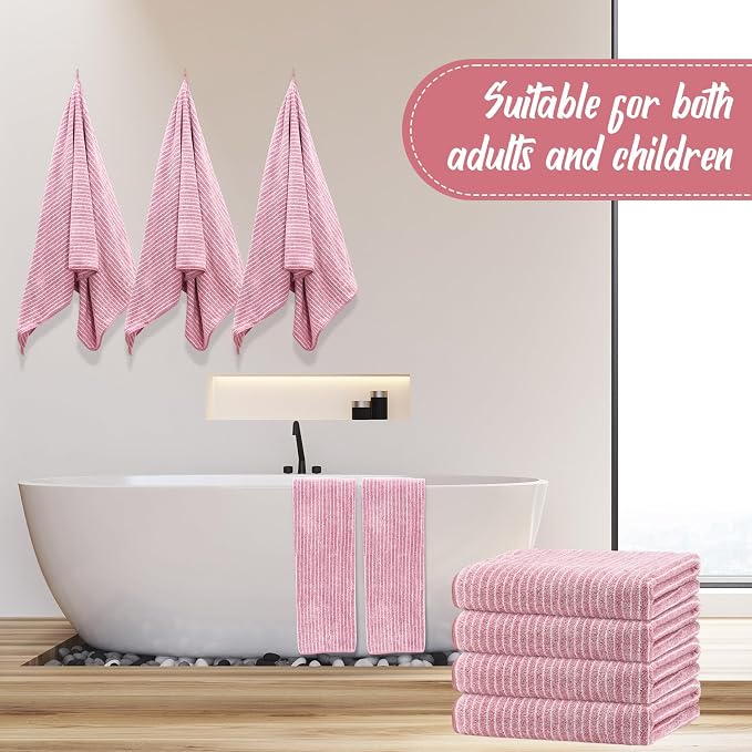 SmoothNovelty 16 Pack Microfiber Bath Towels Bulk 27'' x 60'' Oversized Size Bath Towel Highly Absorbent Extra Large Soft Drying for Beach Shower Summer Salon Sport Gym Party (Pinstripe,Pink) - Image 5