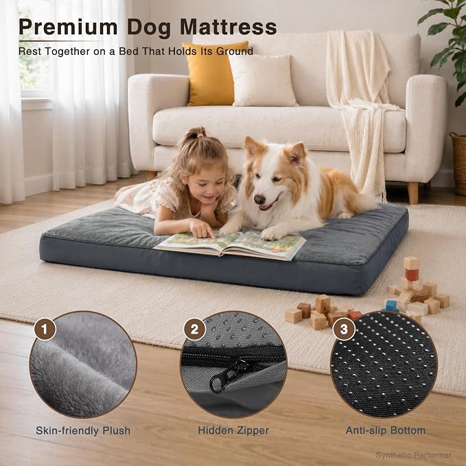 NUPIDA Waterproof Dog Bed for XXL Crate with Washable Cover, 47x29, Grey | TPU Waterproof Layer, Easy Clean Cover, Soft Plush Surface, Durable Oxford Fabric, Non-Slip Bottom, For Extra Large Breeds - Image 3