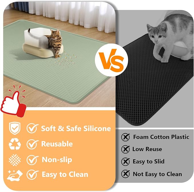 Silicone Cat Litter Mat 45" x 30" Cat Mat for Litter Box, Green | Extra Large Cat Litter Trapping Mat for Floor, Waterproof, Non-Slip Kitty Litter Box Mat with Raised Edge, Easy to Clean - Image 3