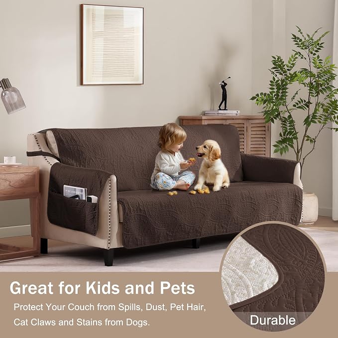 Soft Couch Cover with Pockets for Extra-Large Sofa, Medallion Quilted Design Couch Covers for 3 Cushion Sofa, Oversized Sofa Covers Washable Water-Repellent (X-Large Sofa 78", Chocolate) - Image 8