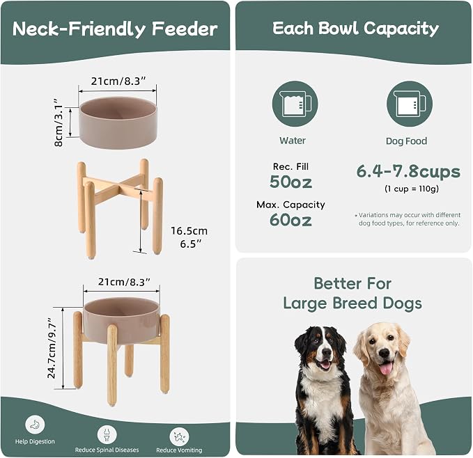Havniva Elevated Dog Bowls Ceramic Dog Bowls with Stand, Dog Food Bowl | 8.3” Raised Dog Bowls with Non-Slip Wood Stand, Dog Food and Water Bowl Set, Dog Feeding Bowls for Large Dogs - Image 2