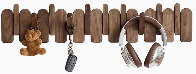 Wall Mounted Coat RackHooks Piano Key Hangers Natural Solid Wood Hanger Non-Woven Fabric Clothes Hangers for Closet, Kitchen, Bedroom, Bathroom, Entryway (Moon Walnut-Beech, 10 Hooks) - Image 5