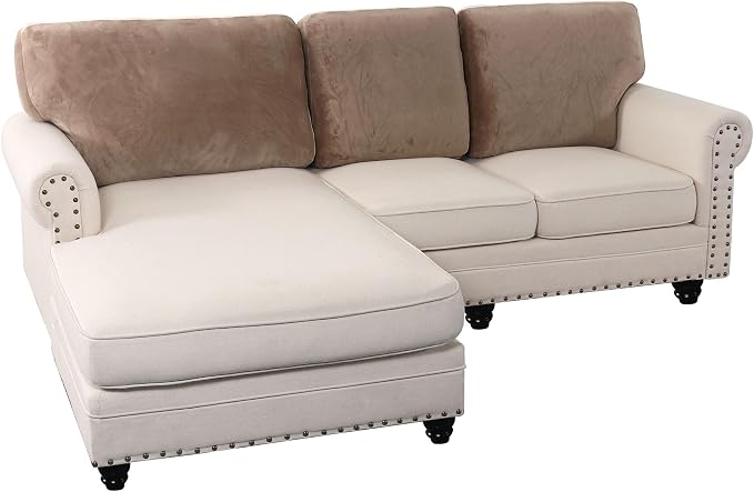 PrinceDeco Sectional Couch Covers Velvet Cushion Covers for Sectional Couch Cushion Covers for Sectional Sofa Separate Sectional Sofa Slipcovers Washable(1 Chaise Back+ 2 Sofa Back,Taupe) by PrinceDeco
