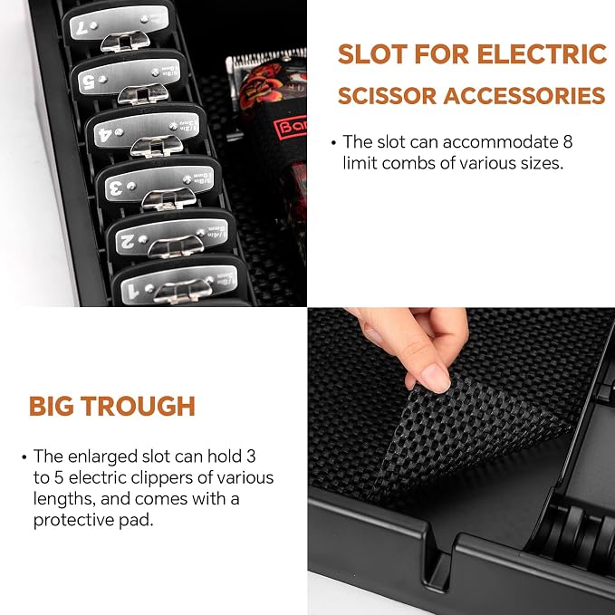 Barber Clippers Station, 15 x 11.8 x 4.3 inch Removable Tray Featuring Dedicated Clippers & Guards Slots and Scissor Razor Slots, for Barber&Salon and Home Stylist Accessories Station Organizer - Image 6