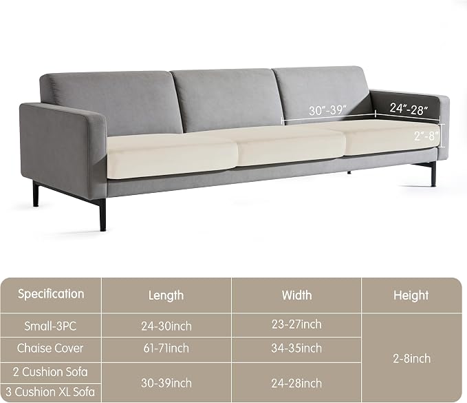 Hokway Velvet Couch Cushion Covers Water Resistant Seat Covers Stretch Sofa Cushion Protector(3 Cushion XL-Sofa, Ivory) - Image 5