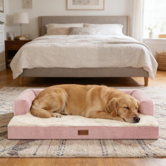 Waterproof Orthopedic Dog Bed for Extra Large Dogs, 45x35in, Pink | Orthopedic Foam Relieves Joint Pressure, Bolsters Supports Head And Neck, Washable Cover, Non-Slip Bottom - Image 10