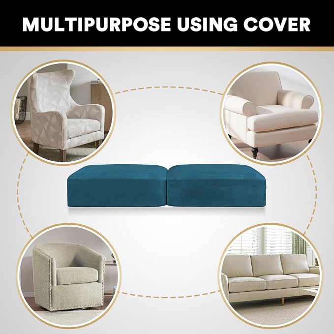 PrinceDeco Stretch Velvet Couch Cushion Covers, Soft Cushion Slipcover for Chair Loveseat Sofa Cushion Furniture Protector Seat Cushion Sofa Cover(Each Width Up to 29.5" Deep Teal) - Image 6
