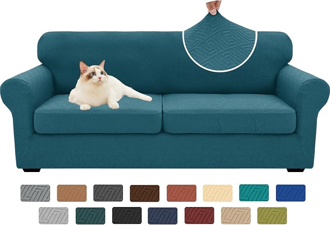 XINEAGE New 3 Pieces Couch Covers for 2 Extra Large Cushion Sofa Super Stretch Sofa Cover for 2 Large Seat Universal Loveseat Slip Cover for Living Room (Peacock Blue), 71"-91"(2 Cushions) by XINEAGE
