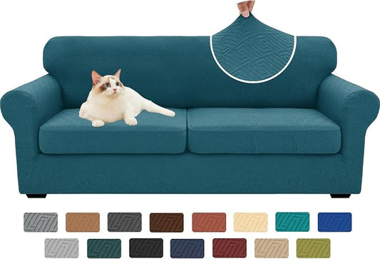 XINEAGE New 3 Pieces Couch Covers for 2 Extra Large Cushion Sofa Super Stretch Sofa Cover for 2 Large Seat Universal Loveseat Slip Cover for Living Room (Peacock Blue), 71"-91"(2 Cushions) by XINEAGE