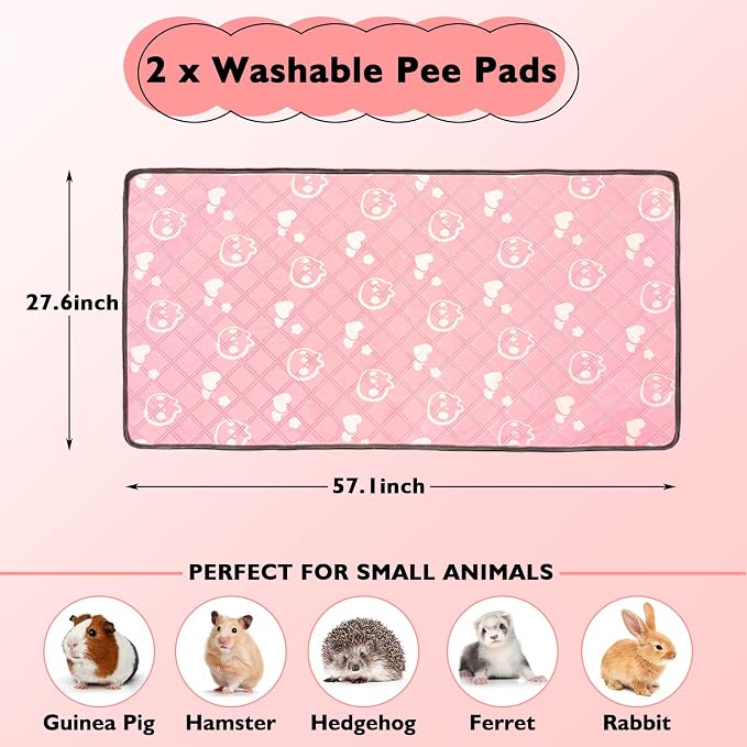 2 Pack Guinea Pig Bedding - Washable Guinea Pig Liners for C&C 2x4 Cage, Waterproof Reusable & Anti Slip Pee Pads Super Absorbent Mats for Small Animals Rabbit Hamster Rat (Pink, 57 x 28 Inch) - Image 2