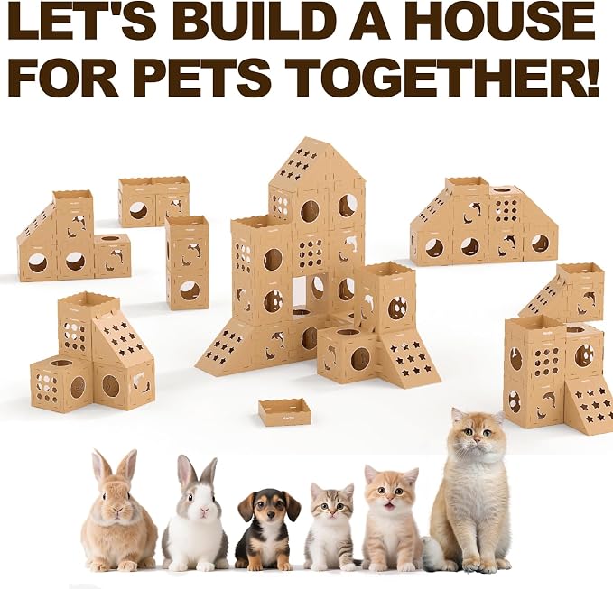 DIY Cat Scratcher Cardboard House, Scratching Cat Play House, a Versatile Box, Indoor Kitty Scratcher Hideout for One or More Cats Brown, Cat Tower Castle Tunnel 10 Parts - Image 7