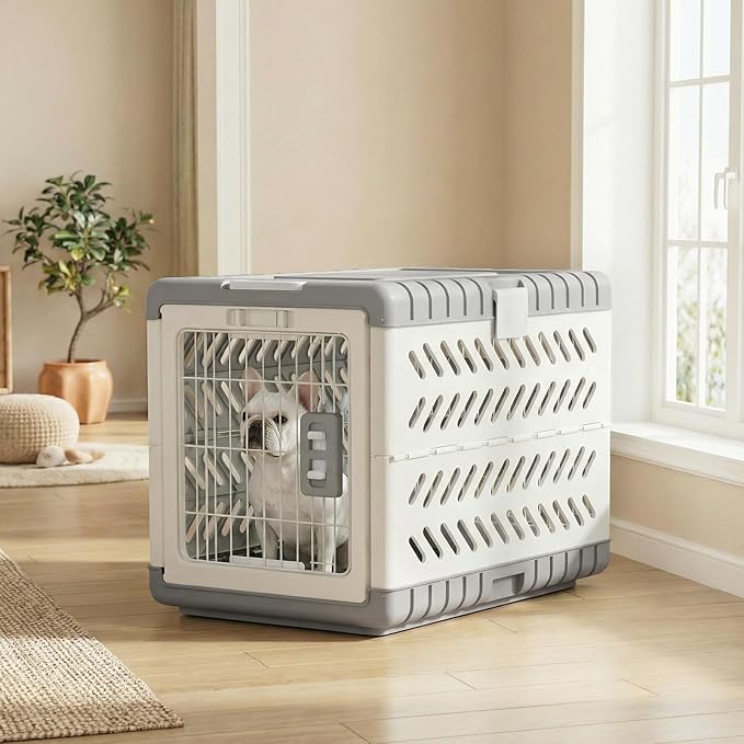 Collapsible Dog Crate for Medium/Small Dogs - 28" L Foldable Dog Cage No-Tool Assembly, Travel Dog Crate with 2 Wheels - Easy to Carry, Space-Saving, Indoor Outdoor Use