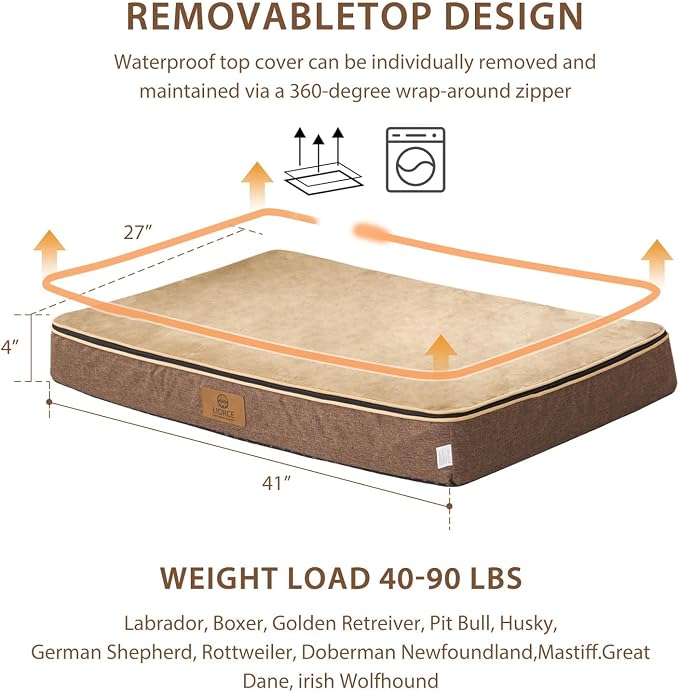 LIORCE Memory Foam XL Dog Bed - 4” Thick Orthopedic Beds for Extra Large Dogs - Waterproof Dog Bed with Removable Washable Cover & Wrap-Around Zipper - Ultimate Comfort and Easy Maintenance - Image 7