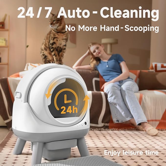 Self Cleaning Litter Box for Multiple Cats, G1 Automatic Litter Box with Smart APP Control & Health Monitoring, Includes 2 Roll Trash Bags and Litter Mat (White-Grey) - Image 7